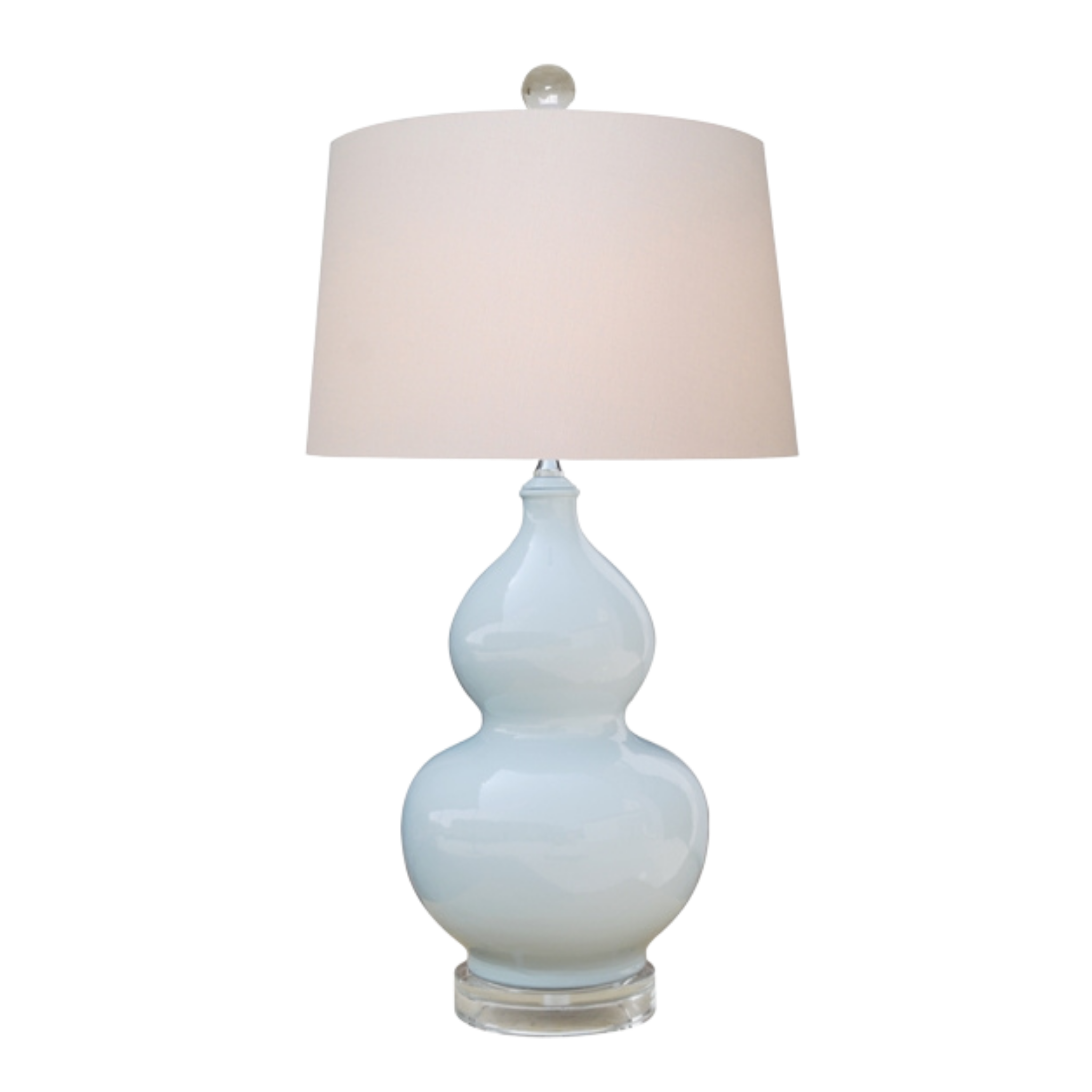 Light Blue Porcelain Lamp with acrylic base and finial